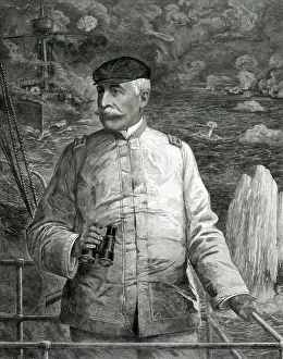 Seaman: Admiral George Dewey on the bridge with binoculars