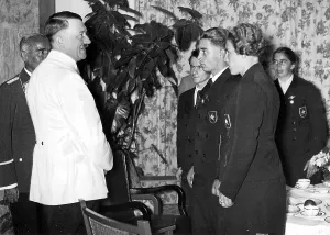 Tschammer: Adolf Hitler with others on 50th birthday, Berlin