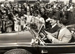 Kempka: Adolf Hitler in car with cheering crowds, Berlin