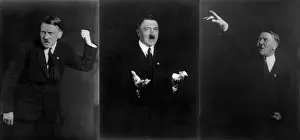 Rehearsed: Adolf Hitler in dramatic oratorical poses. He
