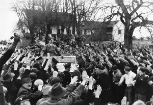 Leonding: Adolf Hitler while driving through Austria, 1938