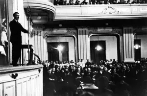 Shirts: Adolf Hitler during an election speech, 1930
