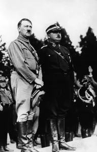 Rohm: Adolf Hitler and Ernst Rohm during an SA march, 1933