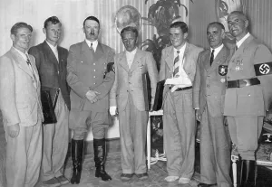 Gymnastic: Adolf Hitler with German mountain climbers, 1938