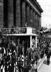 Standards: Adolf Hitler gives a speech on May 1, 1936