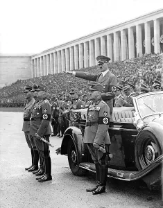 Hierl: Adolf Hitler greets parade on Zeppelin Field, Nuremberg