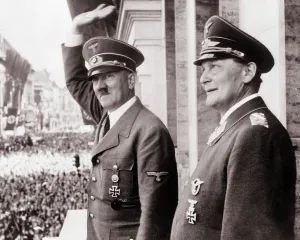 Fhrer: Adolf Hitler and Hermann Goering on Balcony Waving to Crowd