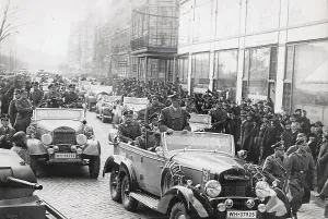Brno: Adolf Hitler (in the car) on his arrival in Brno on