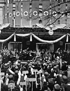 Garlands: Adolf Hitler leaves the Kroll Opera in Berlin, 1938