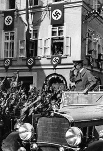 Enthusiastic: Adolf Hitler marching in to Carlsbad, 1938