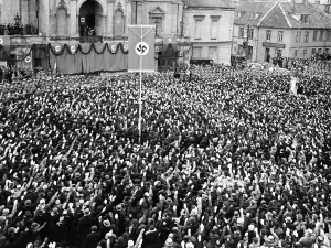 Invaded: Adolf Hitler at the mass rally in Memel, 1939