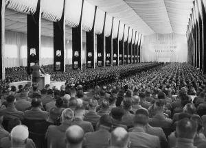 Lectern: Adolf Hitler at the meeting of the DAF at the