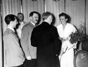 Helene: Adolf Hitler and party meeting Leni Riefenstahl during a bre