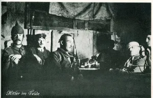 Purports: Adolf Hitler with Picklehaube in WW1 trenches