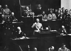 Adjutant: Adolf Hitler during his Reichstag speech on the Roehm