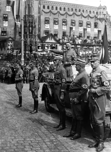 Pfeffer: Adolf Hitler salutes on Adolf-Hitler Square, Nuremberg