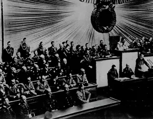Reichskanzler: Adolf Hitler speaking in Kroll Opera House, Berlin, WW2