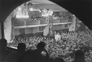 Escaped: Adolf Hitler speaks at the Buergerbraeukeller on November 8