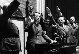 Lammers: Adolf Hitler after his speech on the declaration