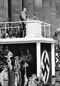 Broadcasted: Adolf Hitler during a speech on the May Day, 1936