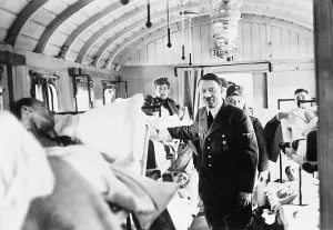 Housed: Adolf Hitler during a visit of a transporter for the wounded