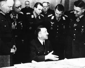 Consultation: Adolf Hitler during one of the last visits to the front i