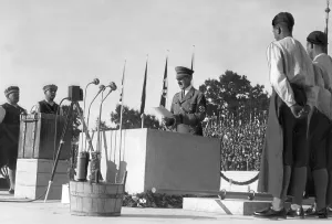 Lectern: Adolf Hitler and Wilhelm Georg Schmidt at the