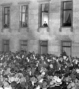 Accepts: Adolf Hitler at window in Wilhelmstrasse, Berlin