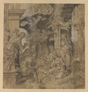 Maarten: The Adoration of the Shepherds; verso: Sketches