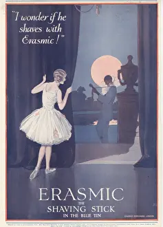 Erasmic: adverts - erasmic, shaving stick, 1928, colour