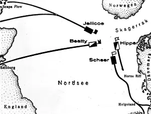 Approximate: Advance paths of the fleets to the sea battle of Skagerrak