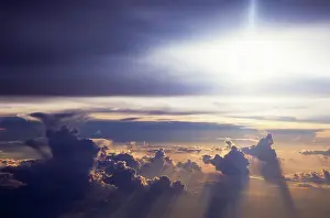 Net002: Aerial of Clouds at Sunset with Star Burst Rays
