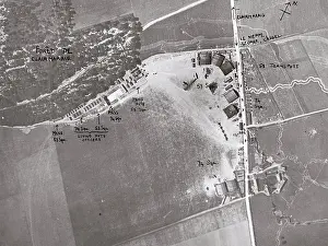 Annotation: Aerial view, Clairmarais aerodrome, Northern France, WW1