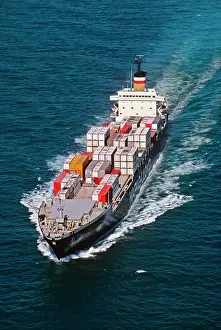 Wal003: Aerial View of Container Ship in Water