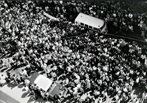 Krone: Aerial view of crowds, Beatles arrive in Munich, Germany