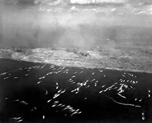 Lcgr1311: Aerial view of the first wave of landing craft