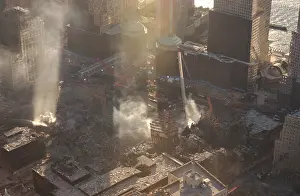 21st Century: Aerial view of Ground Zero from the northeast as