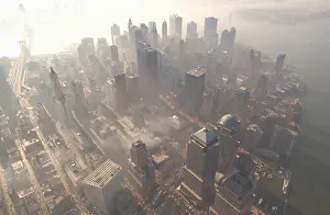 21st Century: Aerial view of Ground Zero from the northwest on