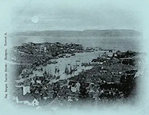 Bergen: Aerial view of the harbour, Bergen, Norway