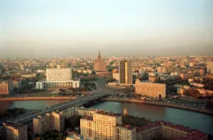 Kalininsky: Aerial view of Kalininsky Bridge in Moscow, 1988
