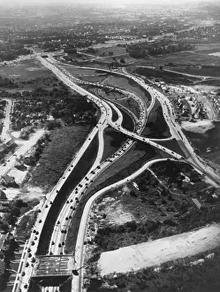 Sprawl: Aerial view of limited access highway on Long