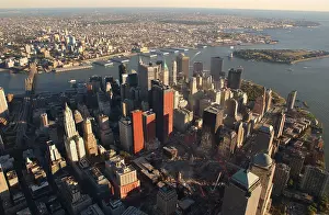 Act Of War: Aerial view of the Lower Manhattan and ruins of