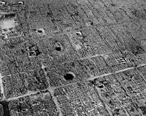 Firebombing: Aerial view of Osaka, Japan, after firebombing