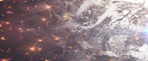 Destiny: Aerial view of a planet ripped apart from the inside by the