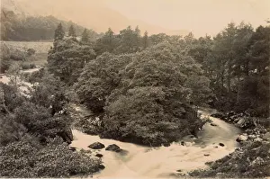 Foam: Aerial view with trees and river, North Wales