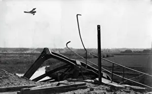 Krakow: Aeroplane over destroyed railroad bridge, 1915