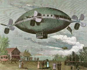 Stagecoach: Aerostat. Engraving in The Illustration, 1887