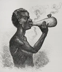 Smoker: Africa. Congo. Indigenous smoking Cannabis