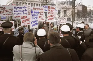 Enforcement: African American demonstrators outside the