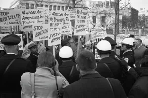 Enforcement: African American demonstrators outside the
